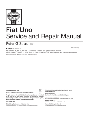 1983 FIAT UNO Service Repair Manual