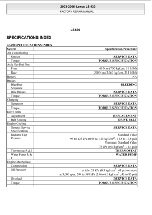 2003 LEXUS LS430 Factory Repair Manual