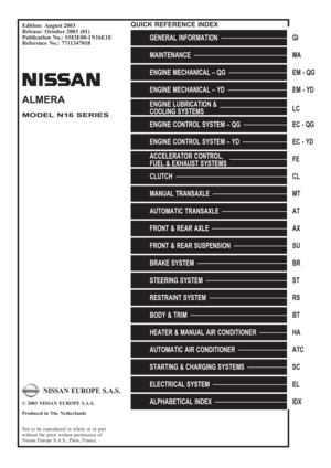 2003 NISSAN ALMERA N16 Electronic Repair Manual