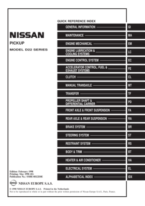 1998 NISSAN PICK-UP Repair Manual