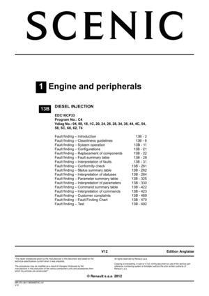 2012 RENAULT SCENIC Engine And Peripherals EDC16CP33 Workshop Manual